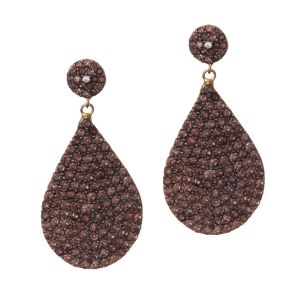 Gold pear drop earrings with brown cubic zirconias